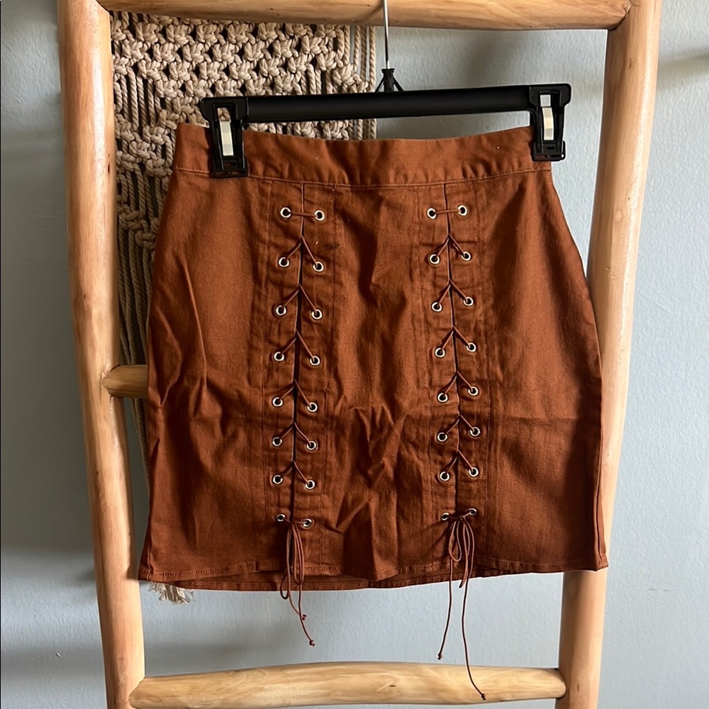 Brown Lace-Up Skirt